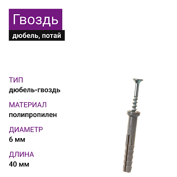Дюбель-гвоздь потай 6х40
