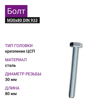 Болт М30х80 ДИН 933 цинк 