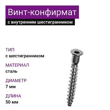 Винт-конфирмат М7x50 с внутренним шестигранником, ОЦ (2000шт)